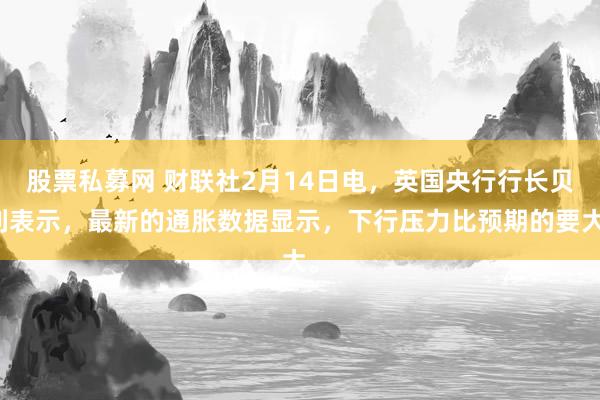 股票私募网 财联社2月14日电，英国央行行长贝利表示，最新的通胀数据显示，下行压力比预期的要大。